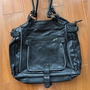 Iron Fist Skull Print Faux Leather Bag